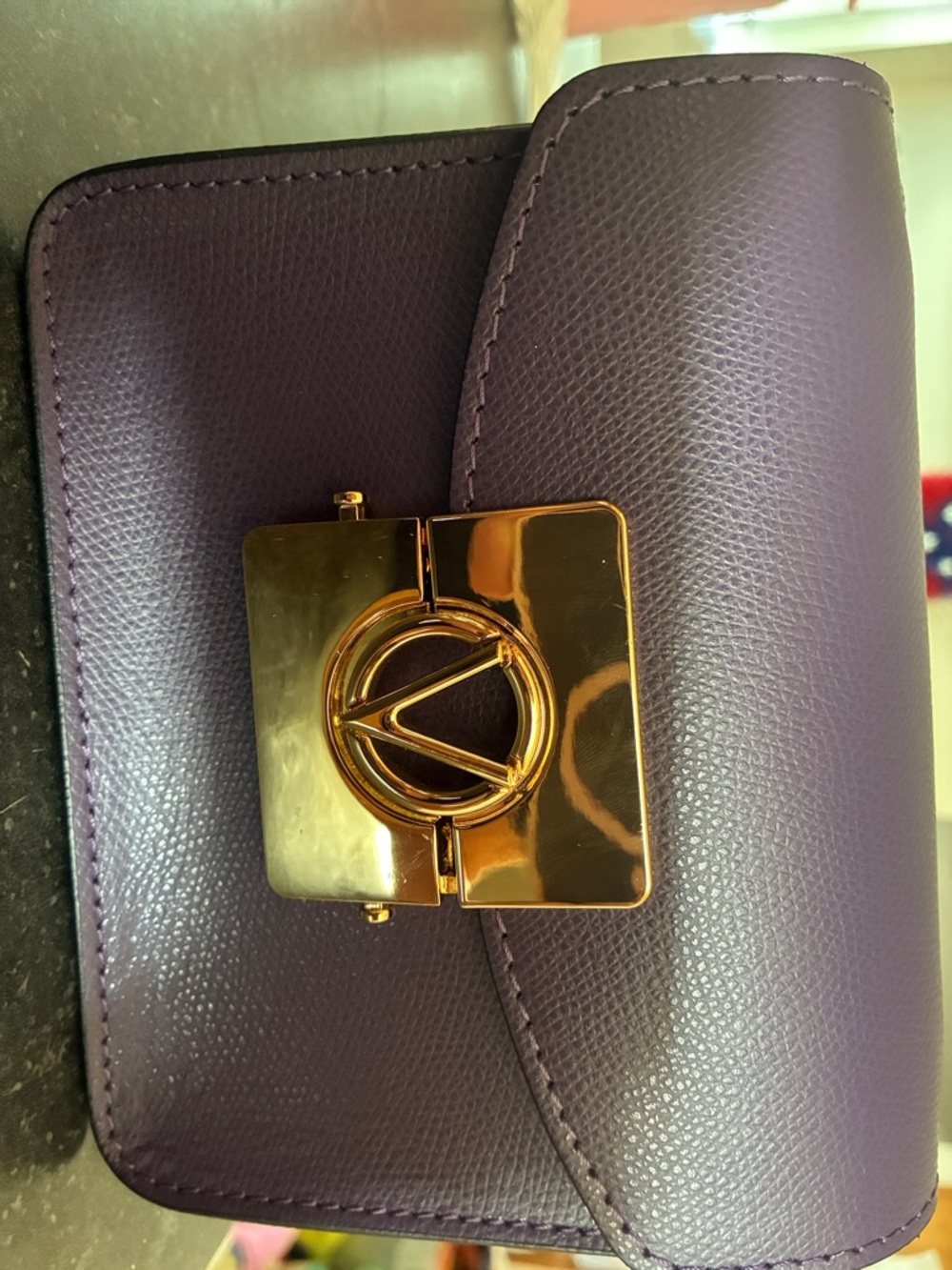 Mario Valentino Purple Pebbled Leather Crossbody with Gold Lock